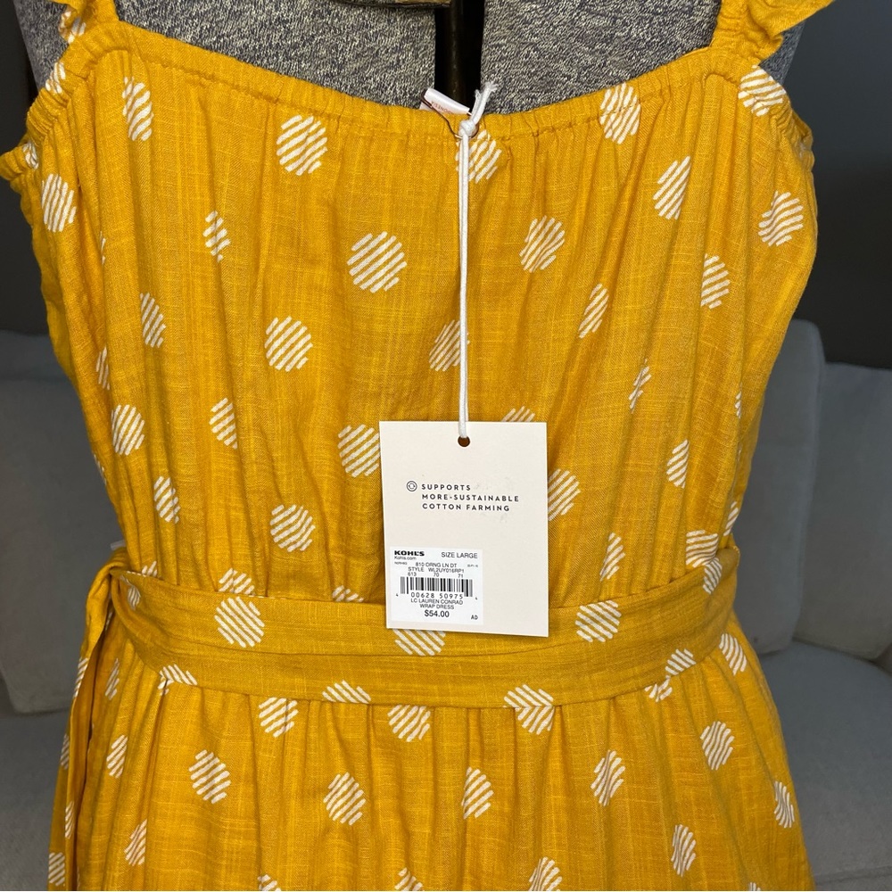 S L XL XXL NWT LC Lauren Conrad, golden yellow & white girly wrap flowy dress - Picture 5 of 9